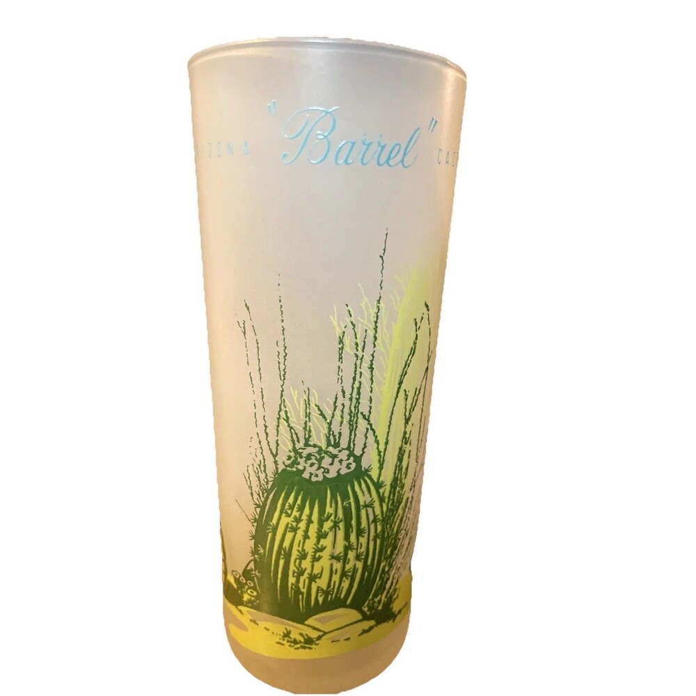 VINTAGE Blakely Oil & Gas Arizona barrel CACTUS Tall Frosted Collins GLASS
